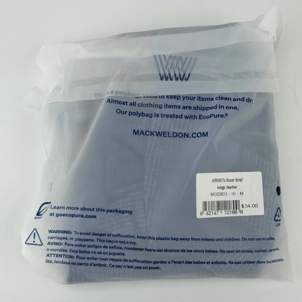 Mack Weldon AIRKNITx Boxer Brief Indigo Heather MODBO1-IH-M Mens Size Medium